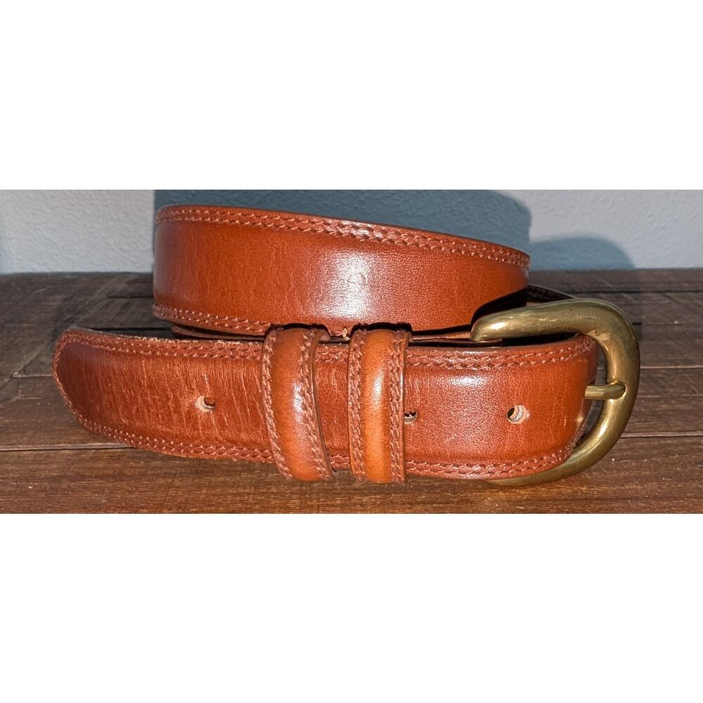 Womens Amanda Smith Genuine Leather Belt Brown Rounded Brass Buckle Size M - Picture 5 of 5